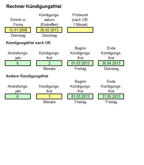 Rechner Kündigungsfristen: Excel-Vorlage Zum Download.